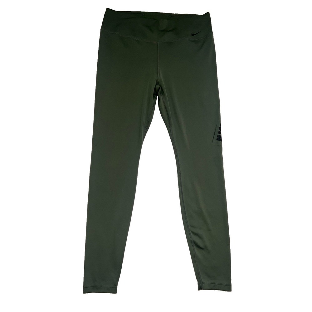 Nike Dri-FIT Women's Olive Green Athletic Leggings Size XL Pull-On Stretch